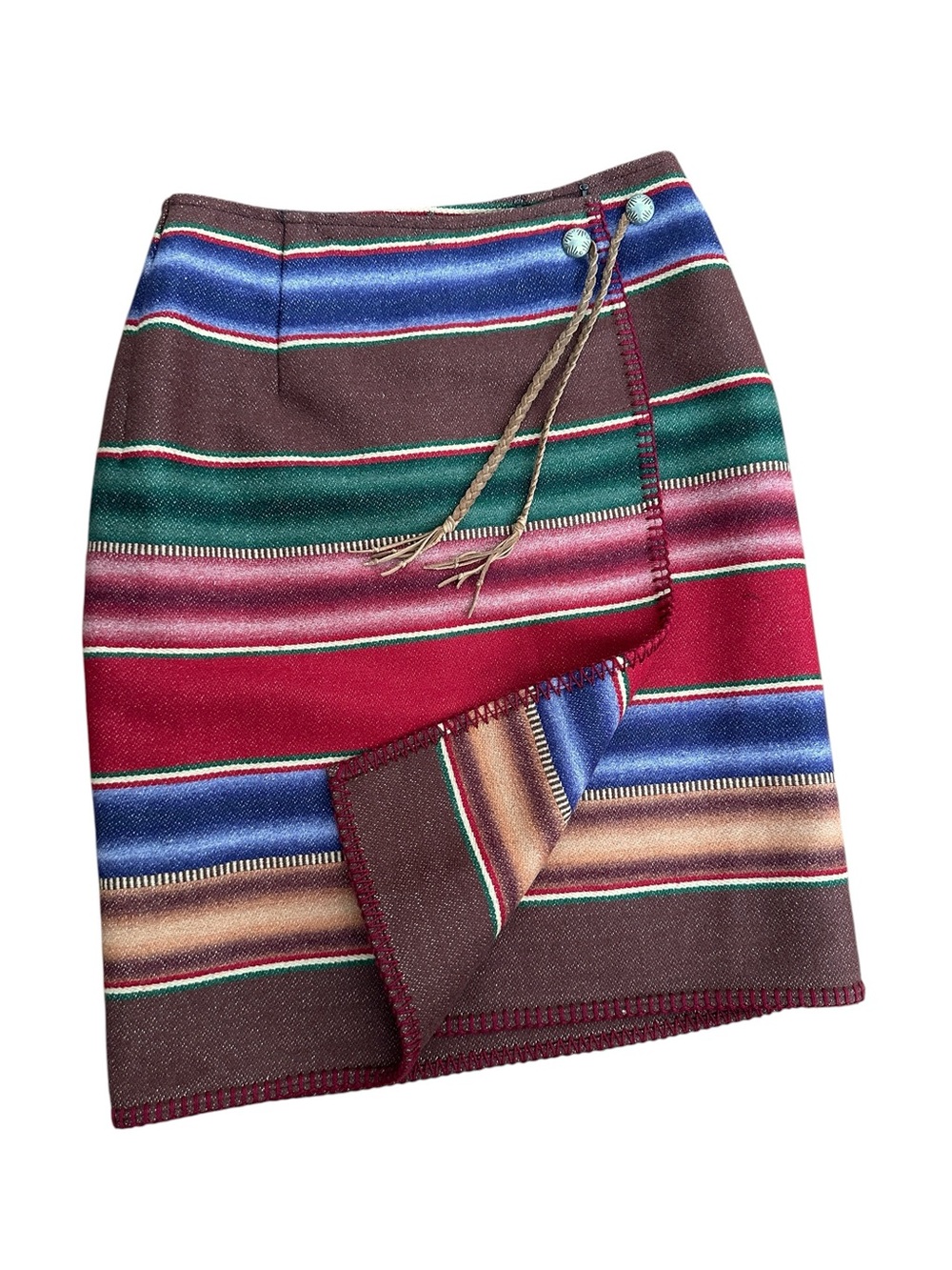 Vintage Ralph Lauren Country Wool Southwestern Wrap Skirt L USA 80s Ranch Core - Picture 14 of 16
